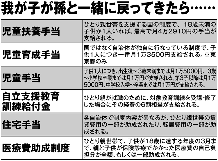 我が子が孫と一緒に戻ってきたときに利用できる制度は