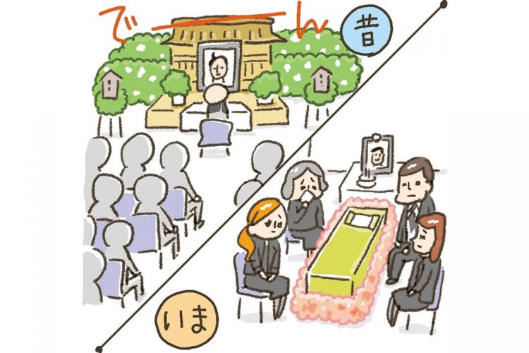 コンパクトな葬儀が増える背景とは（イラスト／小豆だるま）