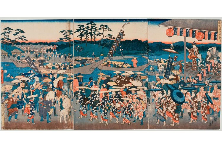 江戸時代の伊勢参りの様子を描いた歌川広重「伊勢参宮 宮川の渡し」
