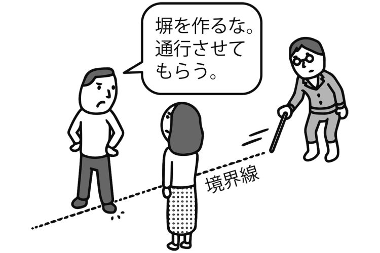 境界を示す杭すら設置できないなんて…（イラスト／大野文彰）