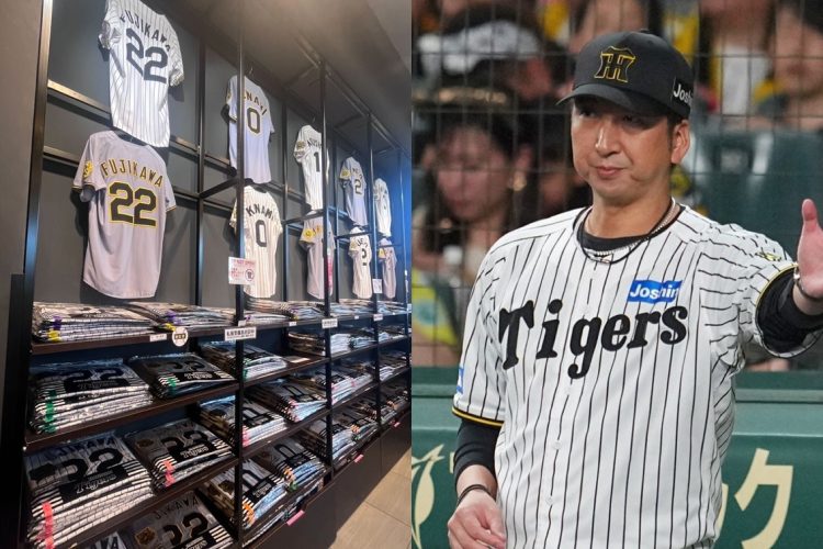 チームの独走でグッズ売上も好調に（右は藤川監督）