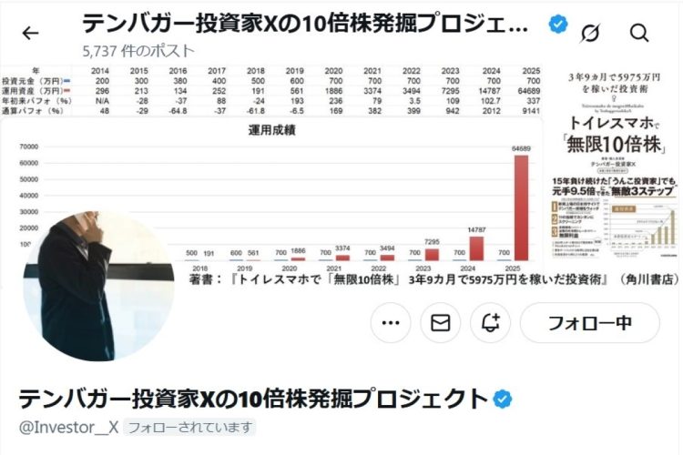 テンバガー投資家X氏が銘柄選びで最も重視するポイントを解説（同氏のXより）
