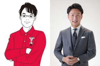 共著が話題の個人投資家・おけいどん氏（イラスト：西田ヒロコ）、半導体商社・トナリズムを経営する新川裕也氏（右・写真）